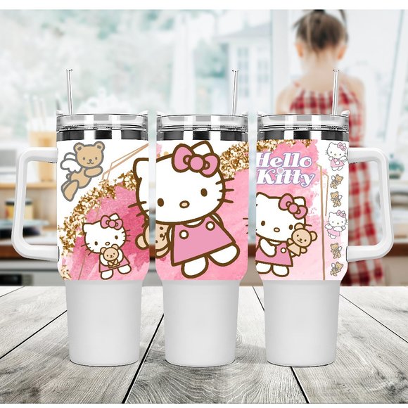Custom 40 oz Tumbler Cartoon Kawaii Hello Kitty, Pink Kitty, Pink Cat Tumbler 40 - Picture 4 of 7